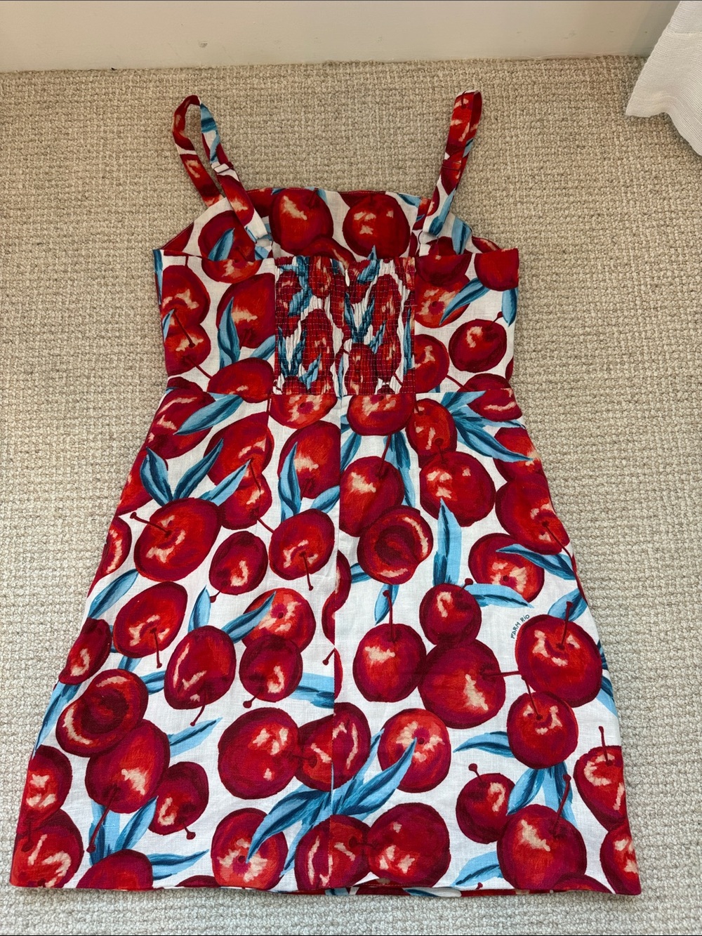FARM Rio Linen Red Cherry Print Mini Dress with Blue Leaves - worn once. Size S - Picture 9 of 9